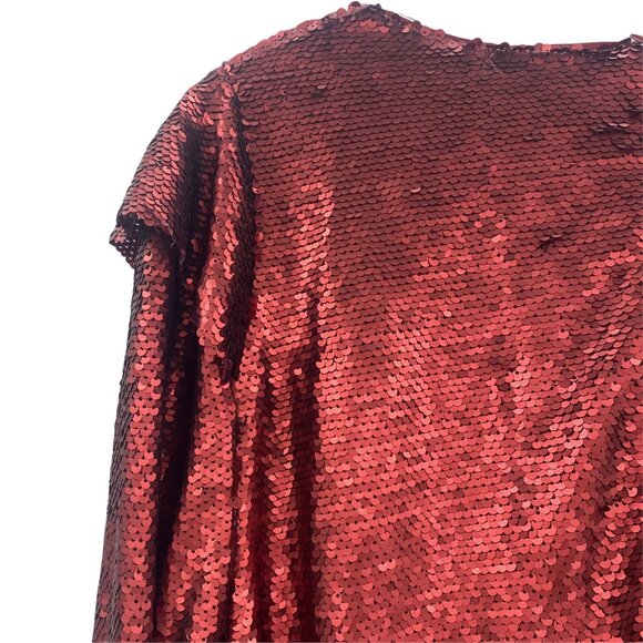 Glamorous Curve Sequin Shift Dress 16 Long Sleeve Ruffle Plus Size Red NWT $179 - Picture 6 of 11